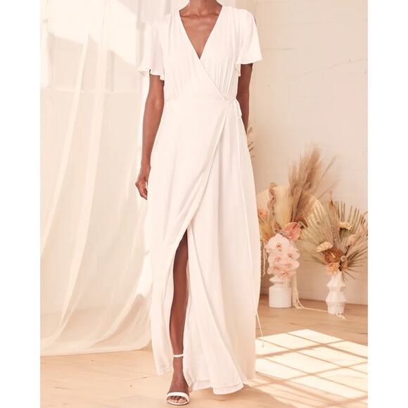 NWT Lulus Azalea Regalia White Wrap Maxi Dress‎ - Picture 1 of 11